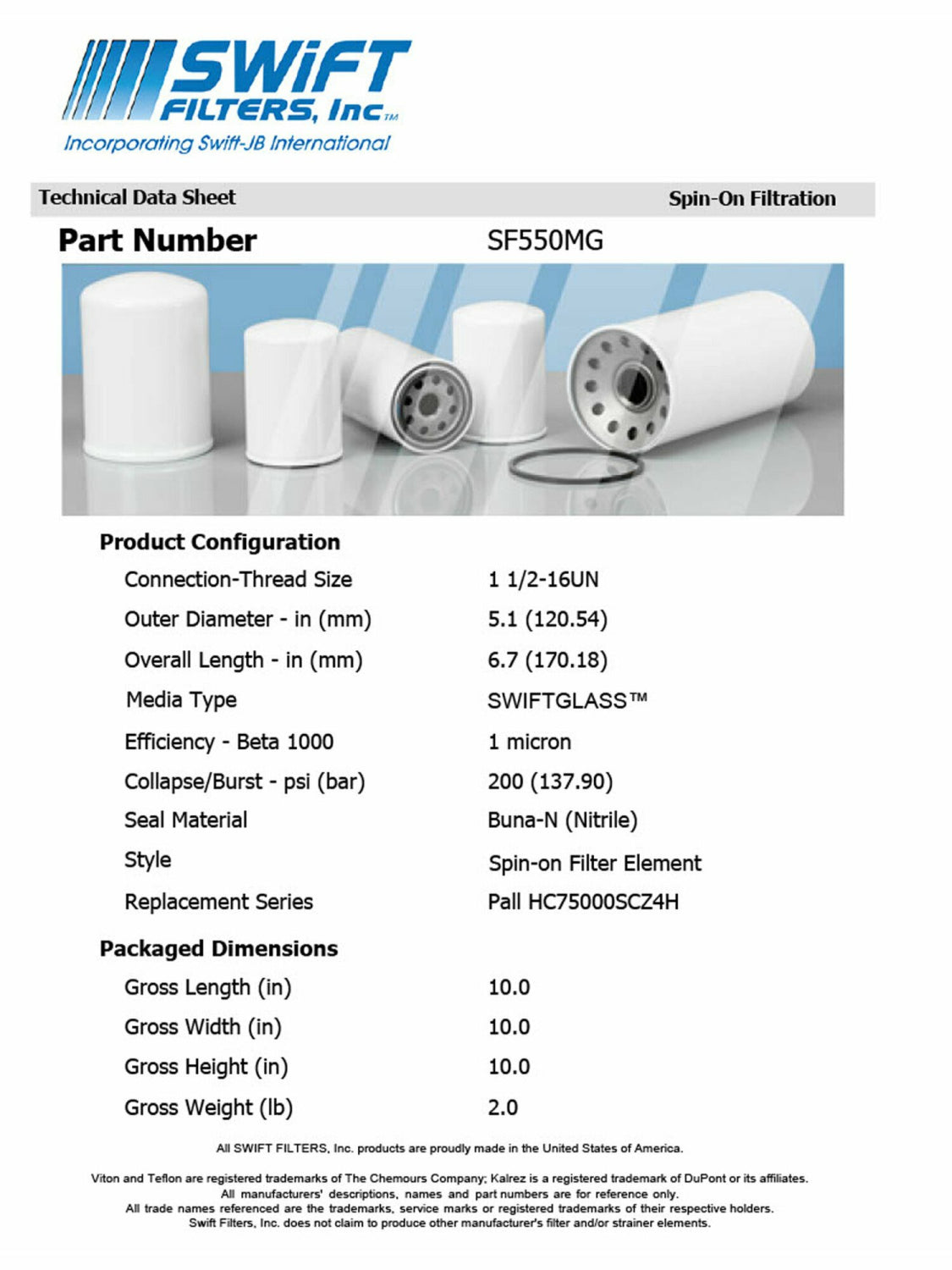 Spin-On Filter Element SF550MG 1 Micron Microglass