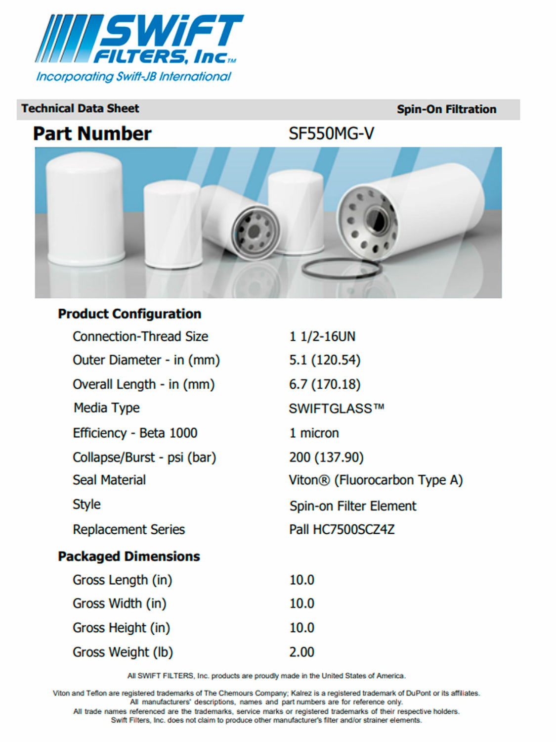 Spin-On Filter Element SF550MG-V 1 Micron Microglass