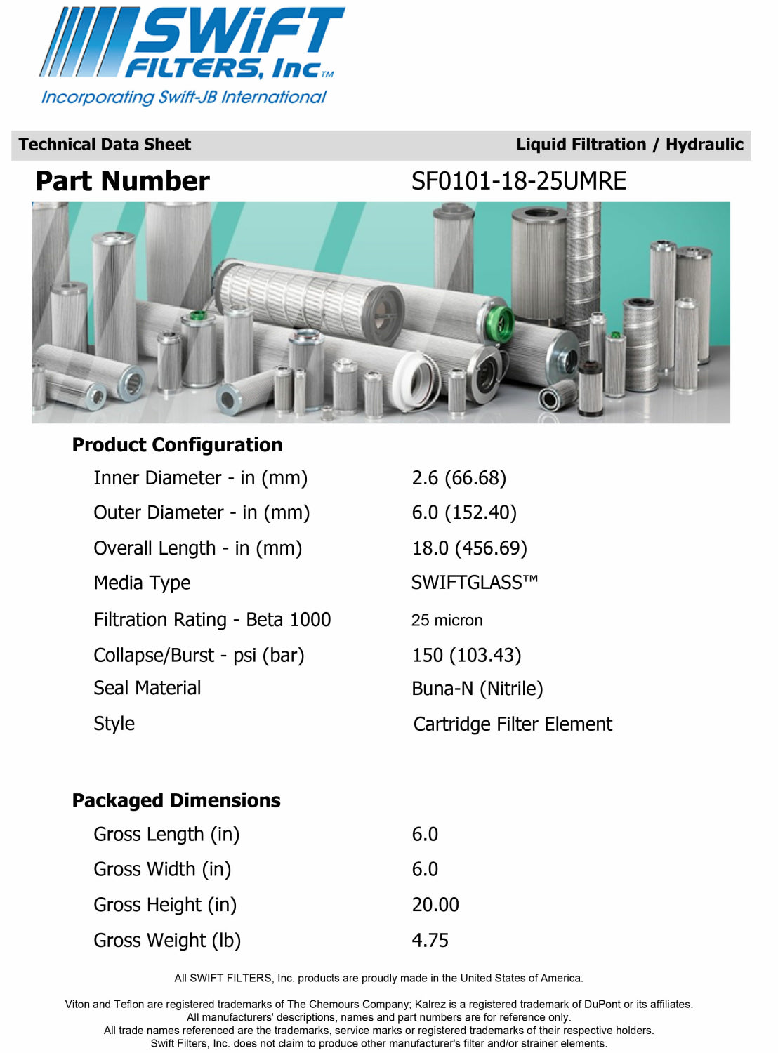 Cartridge Filter Element SF0101-18-25UMRE 25 Micron Microglass