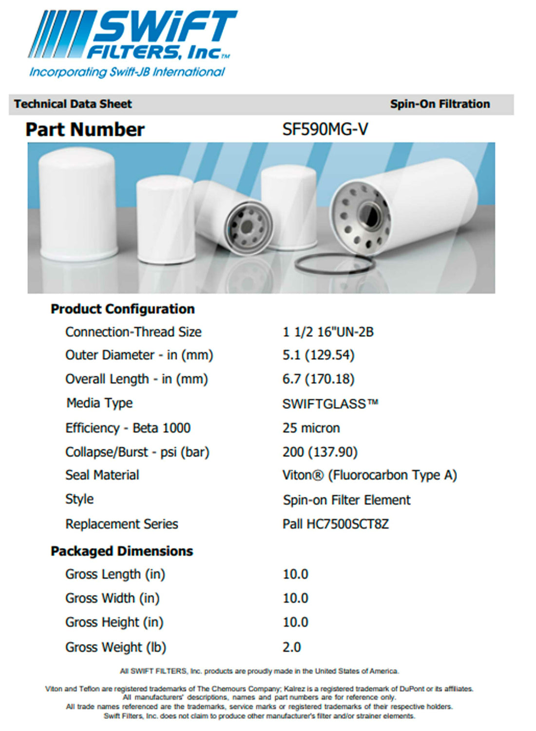 Spin-On Filter Element SF590MG-V 25 Micron Microglass