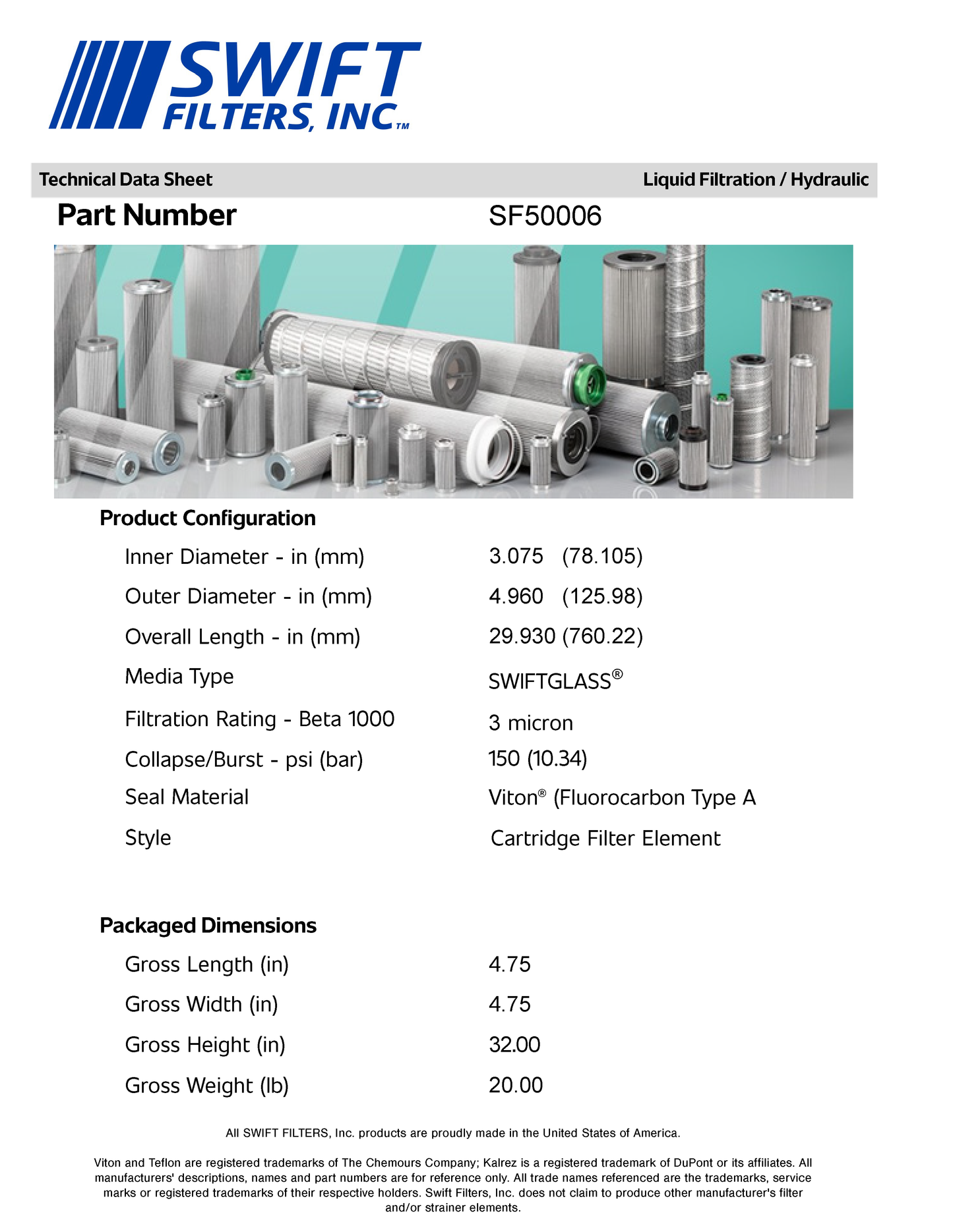 Cartridge Filter Element SF50006 3 Micron Microglass
