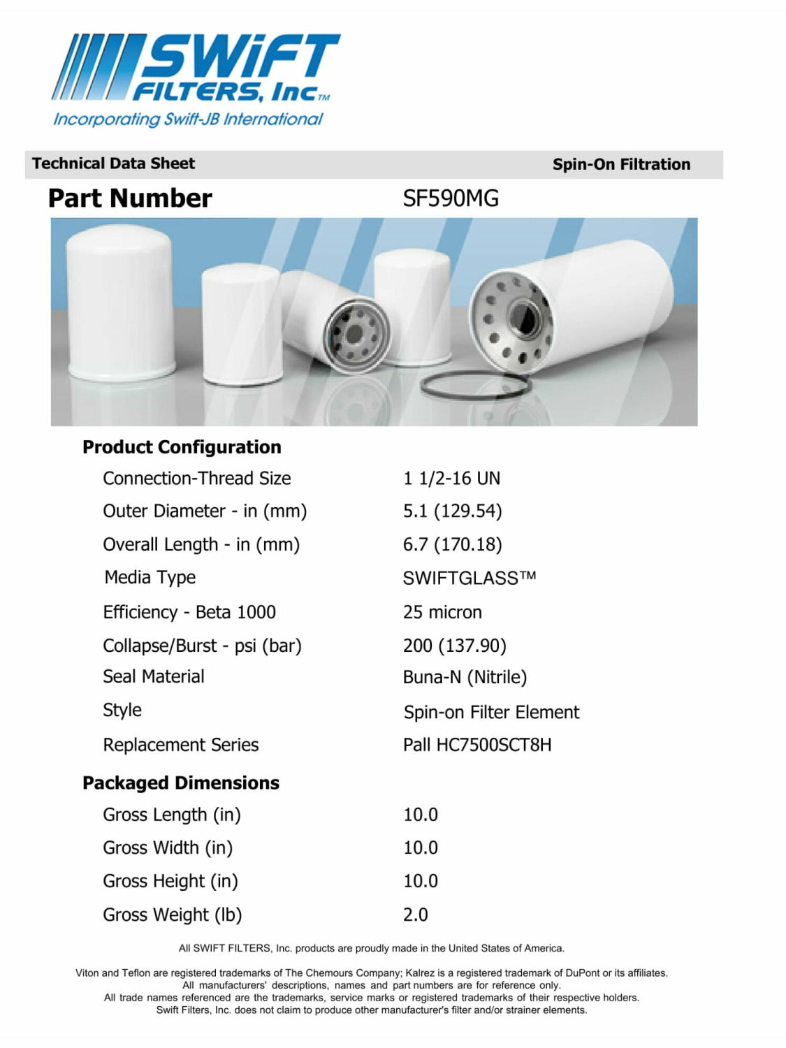Spin-On Filter Element SF590MG 25 Micron Microglass